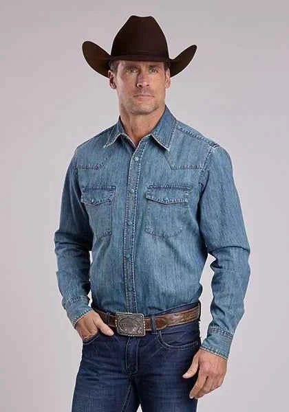 Stetson Denim with Turquoise Snaps (Blue) - Men's Western Shirt featured in the Veloura style edit