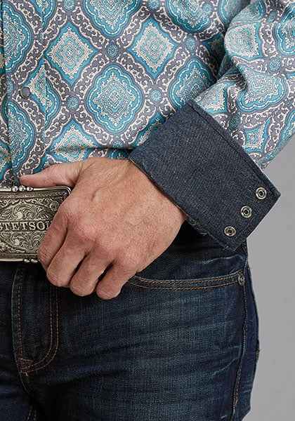 Stetson 1918 Turquoise Medallion (Blue) - Men's Western Shirt