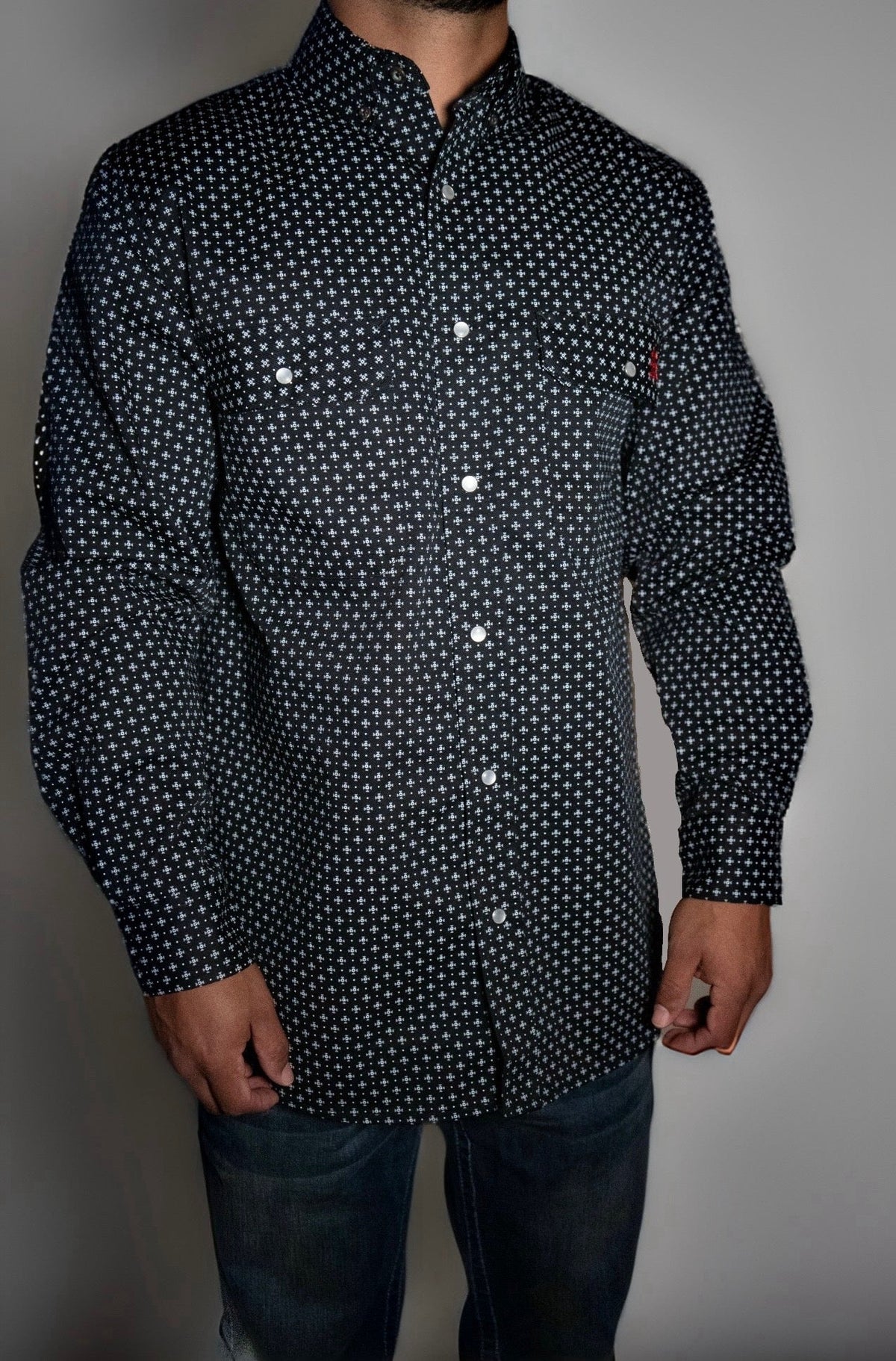 FR Pearl Snap Work Shirt - Reaper Black with U.S. Flag for Ultimate Safety and Comfort
