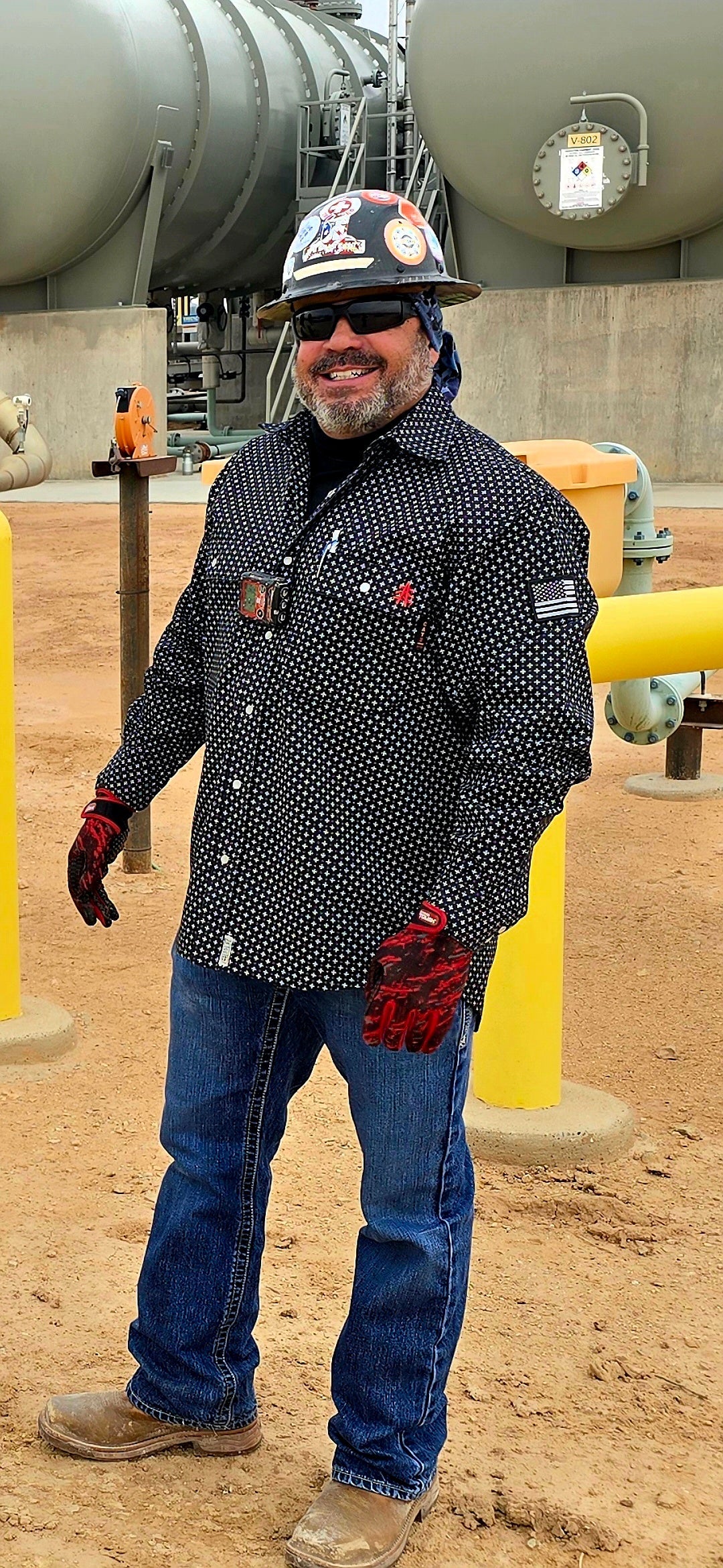 FR Pearl Snap Work Shirt - Reaper Black with U.S. Flag for Ultimate Safety and Comfort