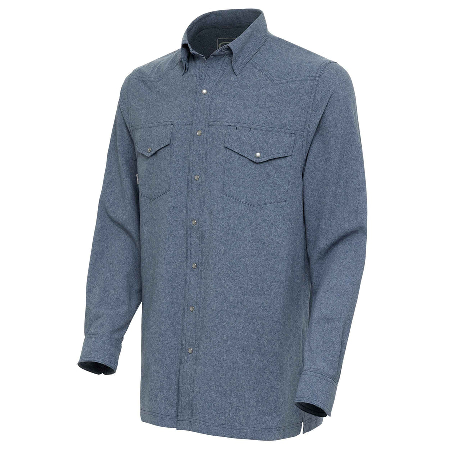 Deep Water Pearl Snap Shirt | Long Sleeve featured in the Veloura style edit