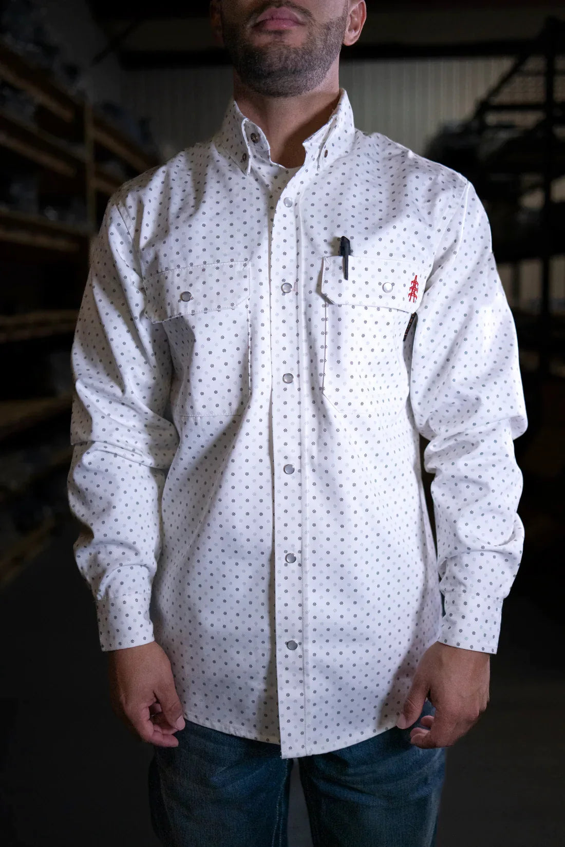 Flame-Resistant Work Shirt - Phantom White FR Pearl Snap