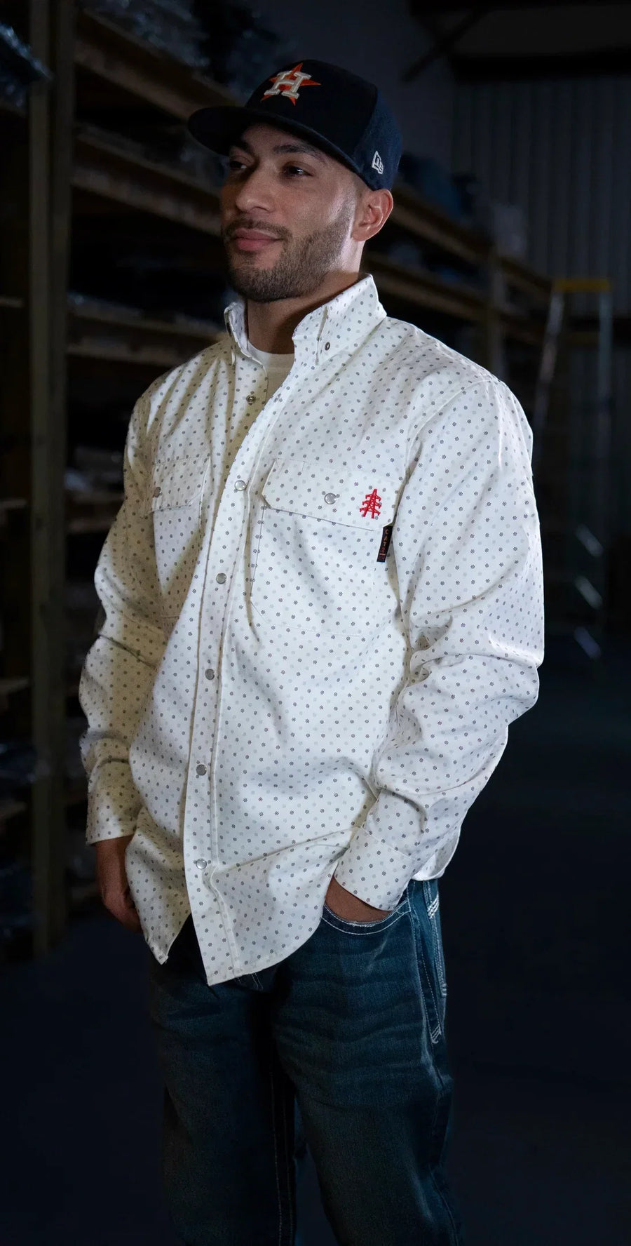 Flame-Resistant Work Shirt - Phantom White FR Pearl Snap