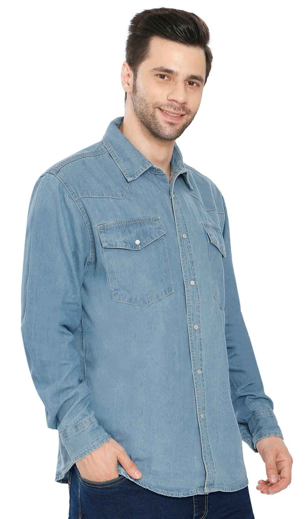 Men's Western Snap Button Shirt — Denim and Twill with Stitched Yoke